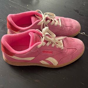 Reebok Pink Suede Sneakers with Cream Accents